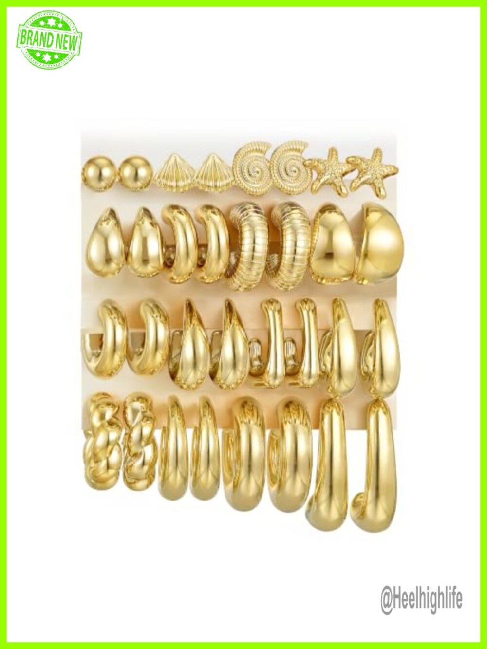 16 Pair Gold Plated Hoop Earrings Set for Women Hypoallergenic Statement